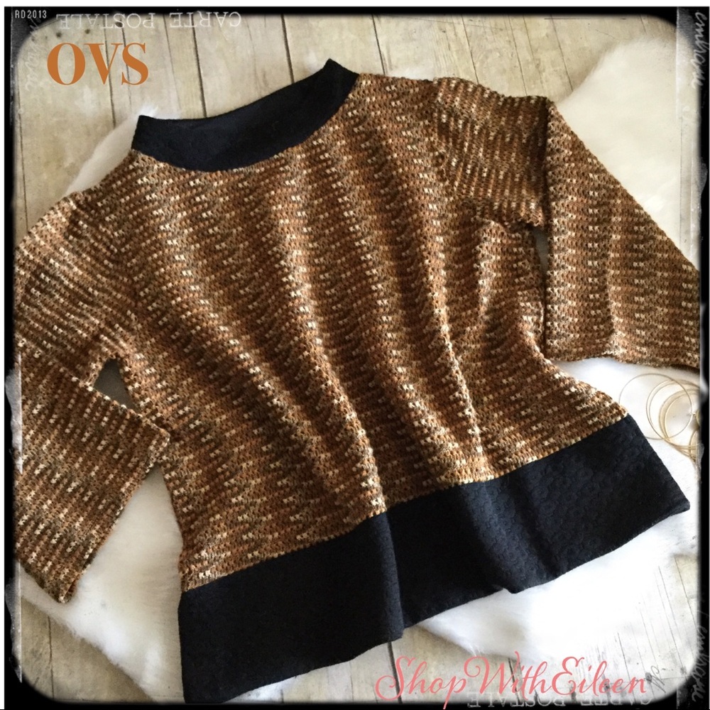 OVS Mustard Yellow Black Popcorn Pullover